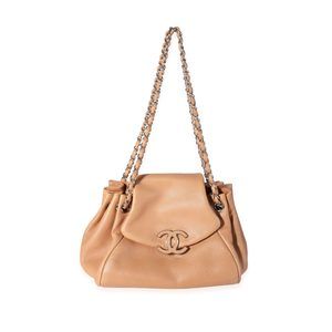 Chanel Tan Lambskin Hamptons CC Accordion Flap Bag